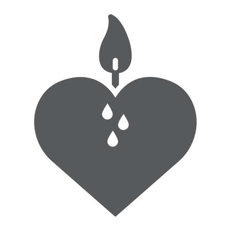 Heart candle glyph icon, valentine and holiday, love candle sign, vector graphics, a solid pattern on a white backgroundのイラスト素材