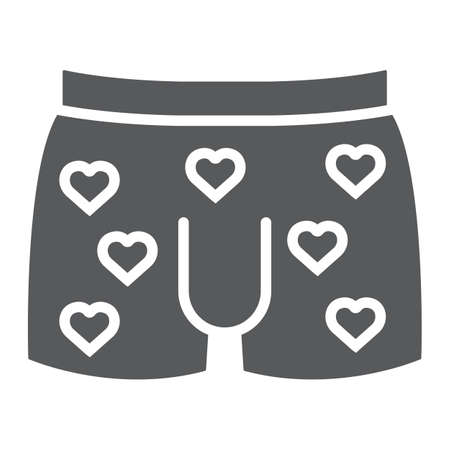 Men underwear with hearts glyph icon, valentine and holiday, men panties sign, vector graphics, a solid pattern on a white background, eps 10.のイラスト素材