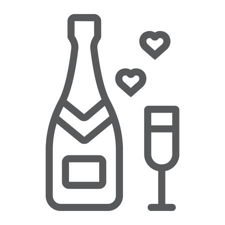 Champagne line icon, valentine and holiday, Champagne bottle sign, vector graphics, a linear pattern on a white background, eps 10.のイラスト素材
