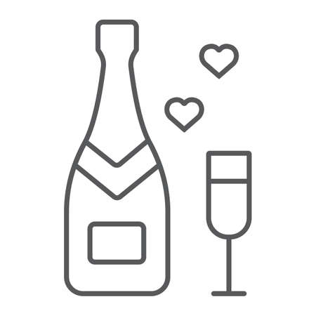 Champagne thin line icon, valentine and holiday, Champagne bottle sign, vector graphics, a linear pattern on a white background, eps 10.のイラスト素材