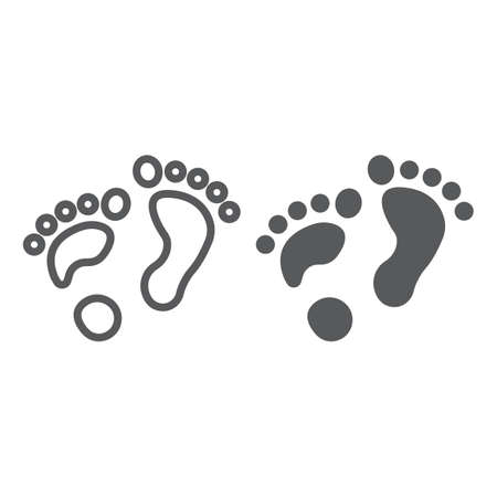 Flat foot line and glyph icon, orthopedic and medical, barefoot sign, vector graphics, a linear pattern on a white backgroundのイラスト素材