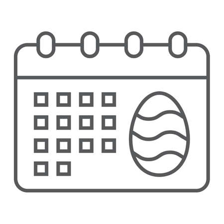 Easter day calendar thin line icon, easter and holiday, easter date sign, vector graphics, a linear pattern on a white background, eps 10のイラスト素材