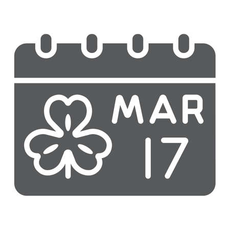 St Patricks Day Calendar glyph icon, st patricks day and irish holiday, patricks date sign, vector graphics, a solid pattern on a white backgroundのイラスト素材