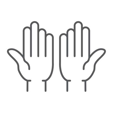 Islamic prayer thin line icon, islam and religion, prayer hands sign, vector graphics, a linear pattern on a white background, eps 10.のイラスト素材