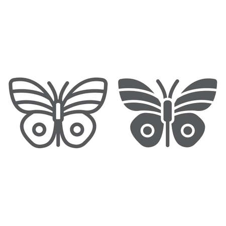 Butterfly line and glyph icon, easter and summer, insect sign, vector graphics, a linear pattern on a white backgroundのイラスト素材