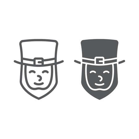 Leprechaun line and glyph icon, st patrick s day and holiday, irish sign, vector graphics, a linear pattern on a white backgroundのイラスト素材