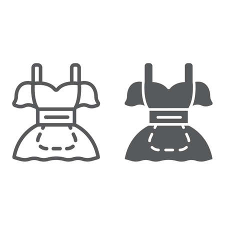 Beer girl dirndl costume line and glyph icon, st patrick s day and oktoberfest, patrick s dress sign, vector graphics, a linear pattern on a white backgroundのイラスト素材