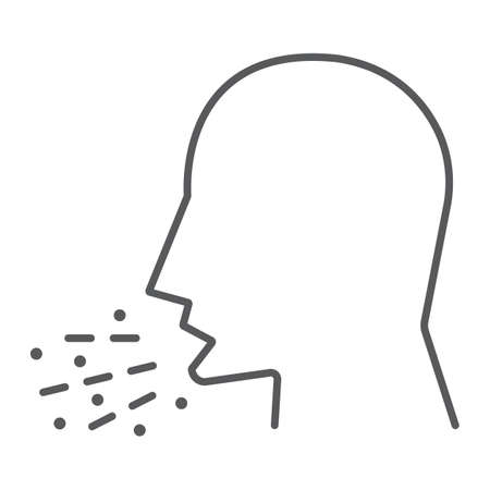 Cough thin line icon, coronavirus and flu, coughing man sign, vector graphics, a linear pattern on a white backgroundのイラスト素材