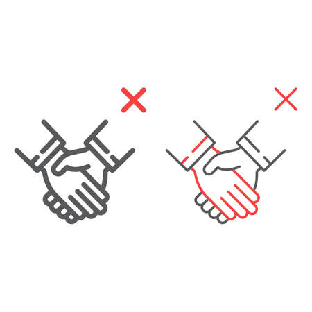 Don t handshake color line icons, coronavirus and microorganism, contagion handshake sign, vector graphics, a linear pattern on a white background,のイラスト素材