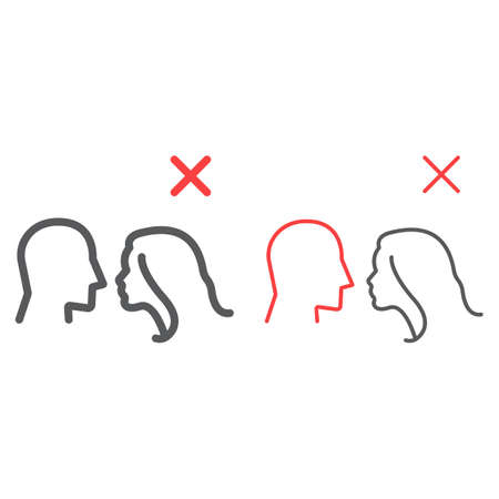 Don t kiss color line icons, coronavirus and covid-19, kissing prohibited sign, vector graphics, a linear pattern on a white background,のイラスト素材