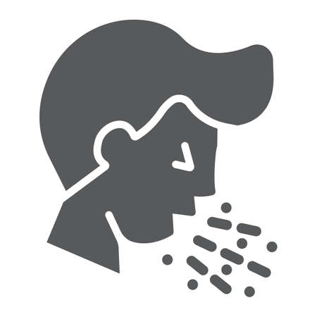 Cough glyph icon, coronavirus and flu, coughing man sign, vector graphics, a solid icon on a white backgroundのイラスト素材