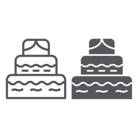 Cake line and glyph icon, food and sweets, dessert sign, vector graphics, a linear pattern on a white background.のイラスト素材