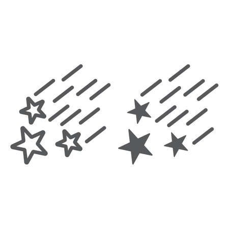 Falling stars line and glyph icon, night and forecast, shooting stars sign, vector graphics, a linear pattern on a white background.のイラスト素材