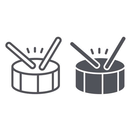 Drum line and glyph icon, music and beat, percussion instrument sign, vector graphics, a linear pattern on a white background.のイラスト素材