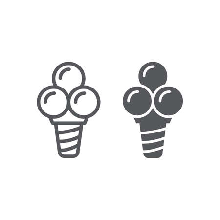 Ice cream line and glyph icon, food and dessert, waffle cone sign, vector graphics, a linear pattern on a white background.のイラスト素材