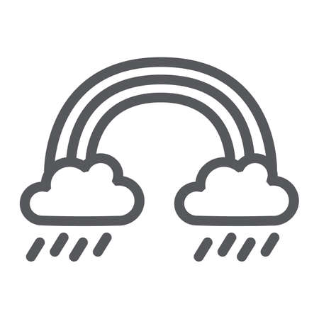 Rainbow and rain line icon, weather and nature, rainy sign, vector graphics, a linear pattern on a white background.のイラスト素材