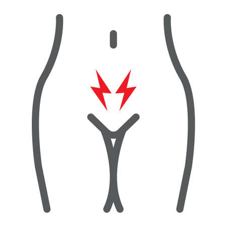 Menstrual cramps pain line icon, body and ache, abdominal ache sign, vector graphics, a linear pattern on a white background.のイラスト素材