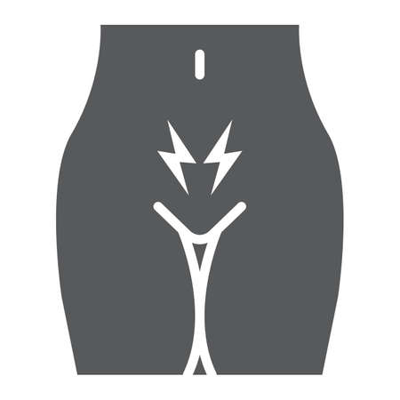 Menstrual cramps pain glyph icon, body and ache, abdominal ache sign, vector graphics, a solid pattern on a white background.のイラスト素材