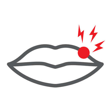 Lip pain line icon, body and painful, herpes sign, vector graphics, a linear pattern on a white background.のイラスト素材
