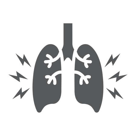 Lungs pain glyph icon, body and painful, lungs ache sign, vector graphics, a solid pattern on a white background.のイラスト素材