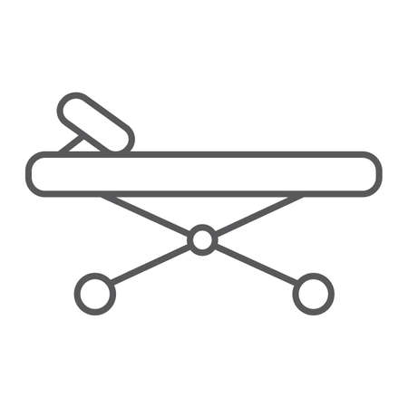 Gurney thin line icon, medicine and clinic, hospital bed sign, vector graphics, a linear pattern on a white background.のイラスト素材