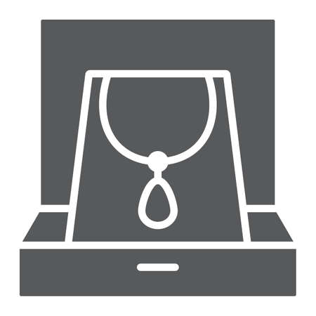 Necklace in box glyph icon, jewellery and accessory, gift box with jewelry sign, vector graphics, a solid pattern on a white background.のイラスト素材