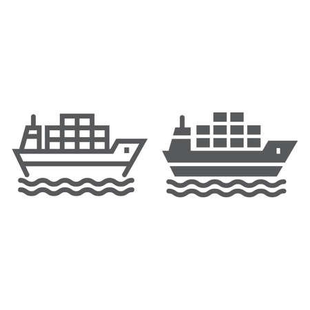 Cargo ship line and glyph icon, logistic and delivery, delivery ship sign vector graphics, a linear icon on a white backgroundのイラスト素材
