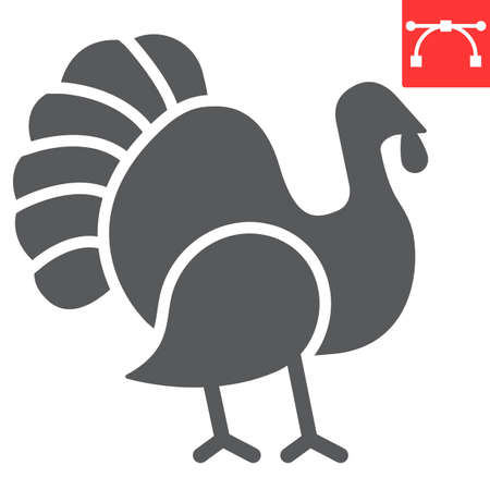 Turkey bird glyph icon, animal and poultry, turkey animal sign vector graphics, editable stroke solid iconのイラスト素材