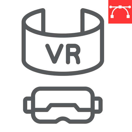 Virtual reality headset line icon, video games and vr glasses, vr gaming sign vector graphics, editable stroke linear iconのイラスト素材