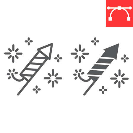 Firework rocket line and glyph icon, independence day and christmas, firecracker sign vector graphics, editable stroke linear iconのイラスト素材