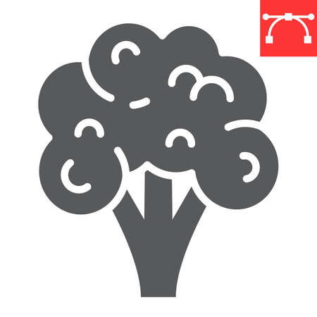 Broccoli glyph icon, food and keto diet, broccoli sign vector graphics, editable stroke solid iconのイラスト素材
