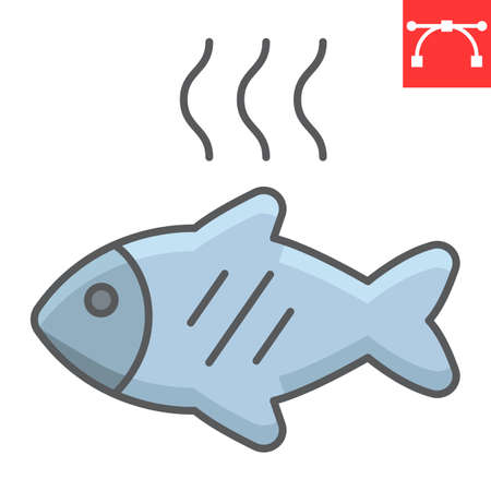 Barbecue fish color line icon, food and keto diet, fried fish sign vector graphics, editable stroke colorful linear iconのイラスト素材