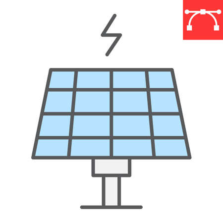 Solar panel color line icon, energy and ecology, sun solar panel sign vector graphics, editable stroke colorful linear iconのイラスト素材
