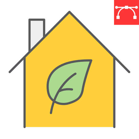 Eco house color line icon, home and ecology, green house sign vector graphics, editable stroke colorful linear iconのイラスト素材