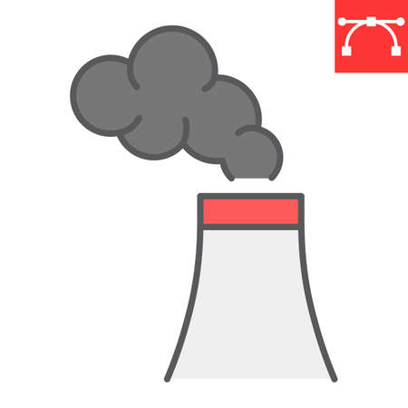 Air pollution color line icon, factory pollution and ecology, nuclear power sign vector graphics, editable stroke colorful linear iconのイラスト素材