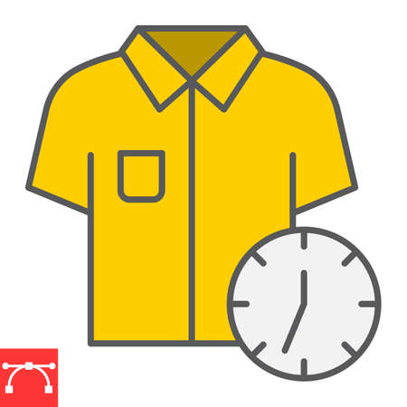 Express dry cleaning color line icon, dry cleaning and wash, shirt with clock sign graphics, editable stroke colorful linear iconのイラスト素材