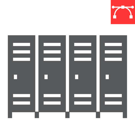 School lockers glyph icon, school and education, locker sign vector graphics, editable stroke solid iconのイラスト素材