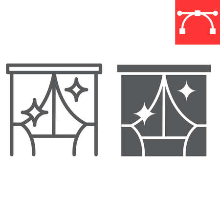 Curtain cleaning line and glyph icon, dry cleaning and wash, curtain sign vector graphics, editable stroke linear iconのイラスト素材
