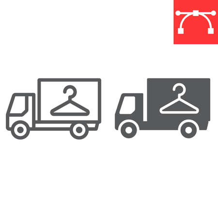 Laundry service delivery line and glyph icon, dry cleaning and vehicle, truck sign vector graphics, editable stroke linear iconのイラスト素材