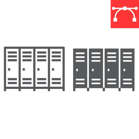 School lockers line and glyph icon, school and education, locker sign vector graphics, editable stroke linear iconのイラスト素材