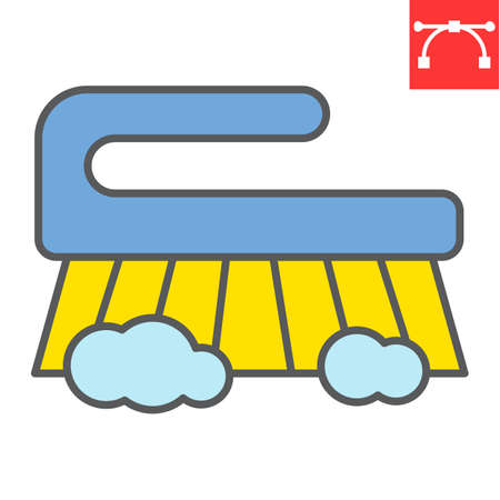 Hand scrubbing brush color line icon, hygiene and disinfection, cleaning brush sign vector graphics, editable stroke filled outline icon, eps 10.のイラスト素材
