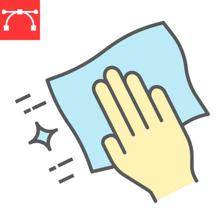 Hand with cleaning napkin color line icon, hygiene and disinfection, wipe surface sign vector...