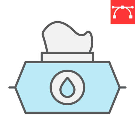 Wet wipes color line icon, hygiene and disinfection, wet tissue pack sign vector graphics, editable stroke filled outline icon.のイラスト素材