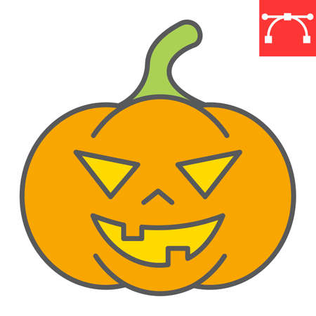 Halloween pumpkin color line icon, halloween and scary, pumpkin sign vector graphics, editable stroke filled outline iconのイラスト素材