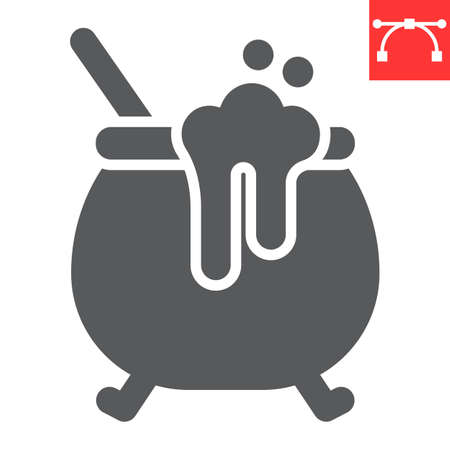 Witch cauldron glyph icon, halloween and scary, witch pot sign vector graphics, editable stroke solid iconのイラスト素材