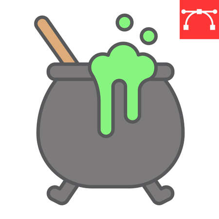 Witch cauldron color line icon, halloween and scary, witch pot sign vector graphics, editable stroke filled outline iconのイラスト素材