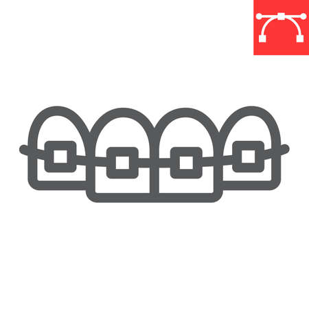 Dental braces line icon, dental and stomatolgy, teeth with braces sign vector graphics, editable stroke linear iconのイラスト素材