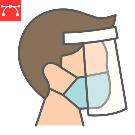 Face shield mask color line icon, protection and covid-19, face mask sign vector graphics, editable stroke filled outline icon, eps 10.のイラスト素材
