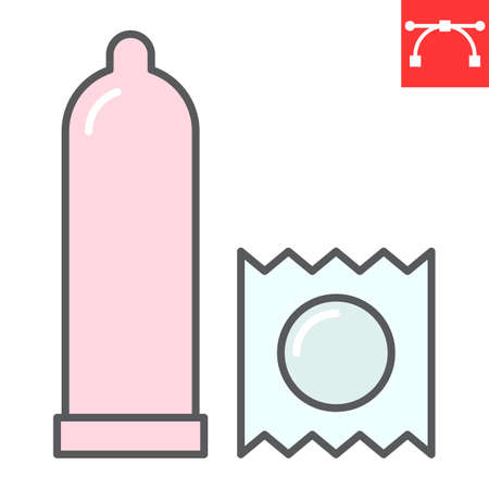 Condom color line icon, aids and hiv, safe sex sign vector graphics, editable stroke filled outline icon.のイラスト素材