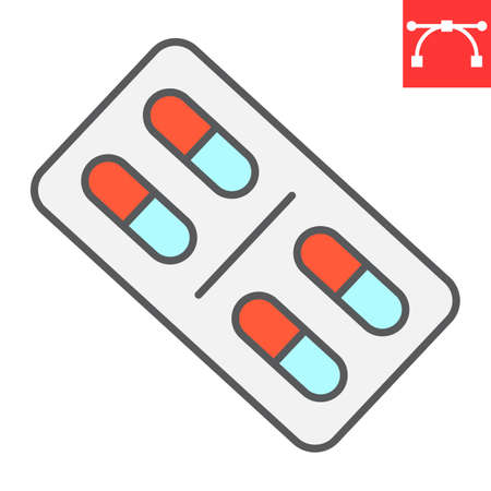 Pills color line icon, medical and tablet, drug sign vector graphics, editable stroke filled outline icon.のイラスト素材